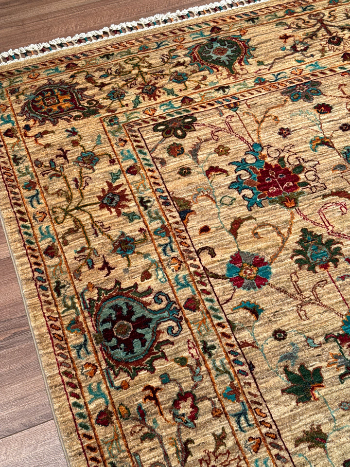 سجادة سلطاني بينبيرجيسي الأصلية المصنوعة يدويًا من الصوف بلون البيج المصبوغ بالجذور 203 × 309، 6.27 متر مربع - 7 × 10 قدم 