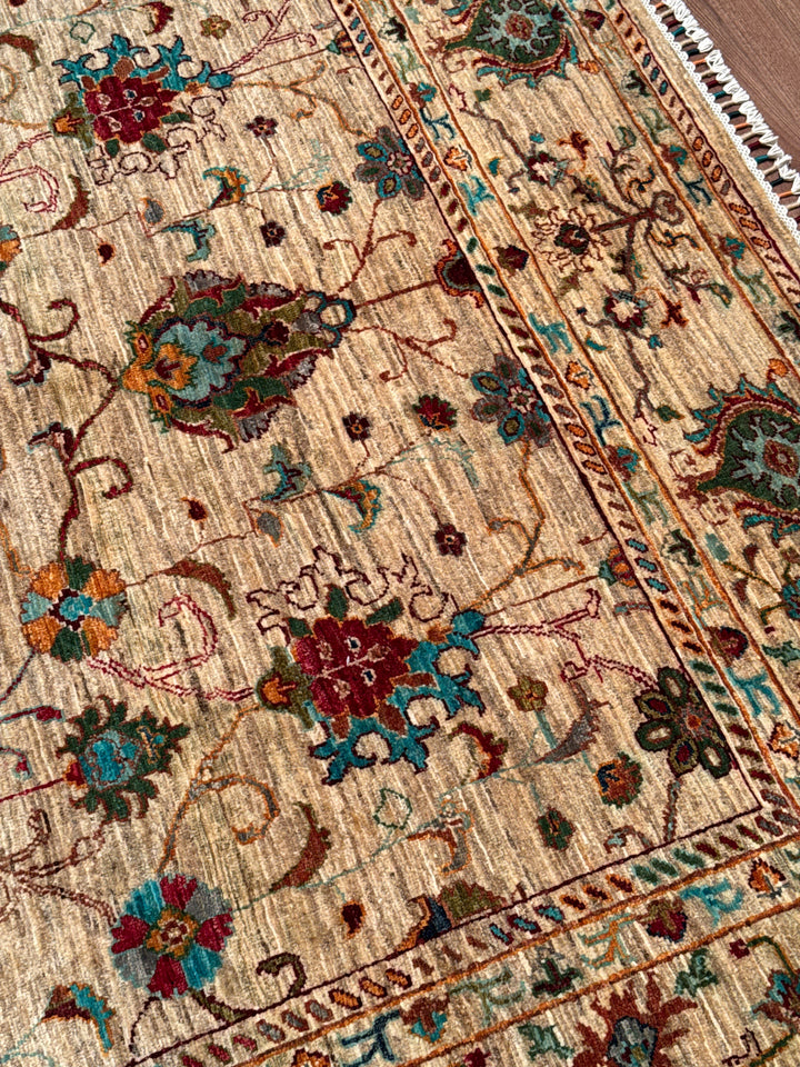 سجادة سلطاني بينبيرجيسي الأصلية المصنوعة يدويًا من الصوف بلون البيج المصبوغ بالجذور 203 × 309، 6.27 متر مربع - 7 × 10 قدم 