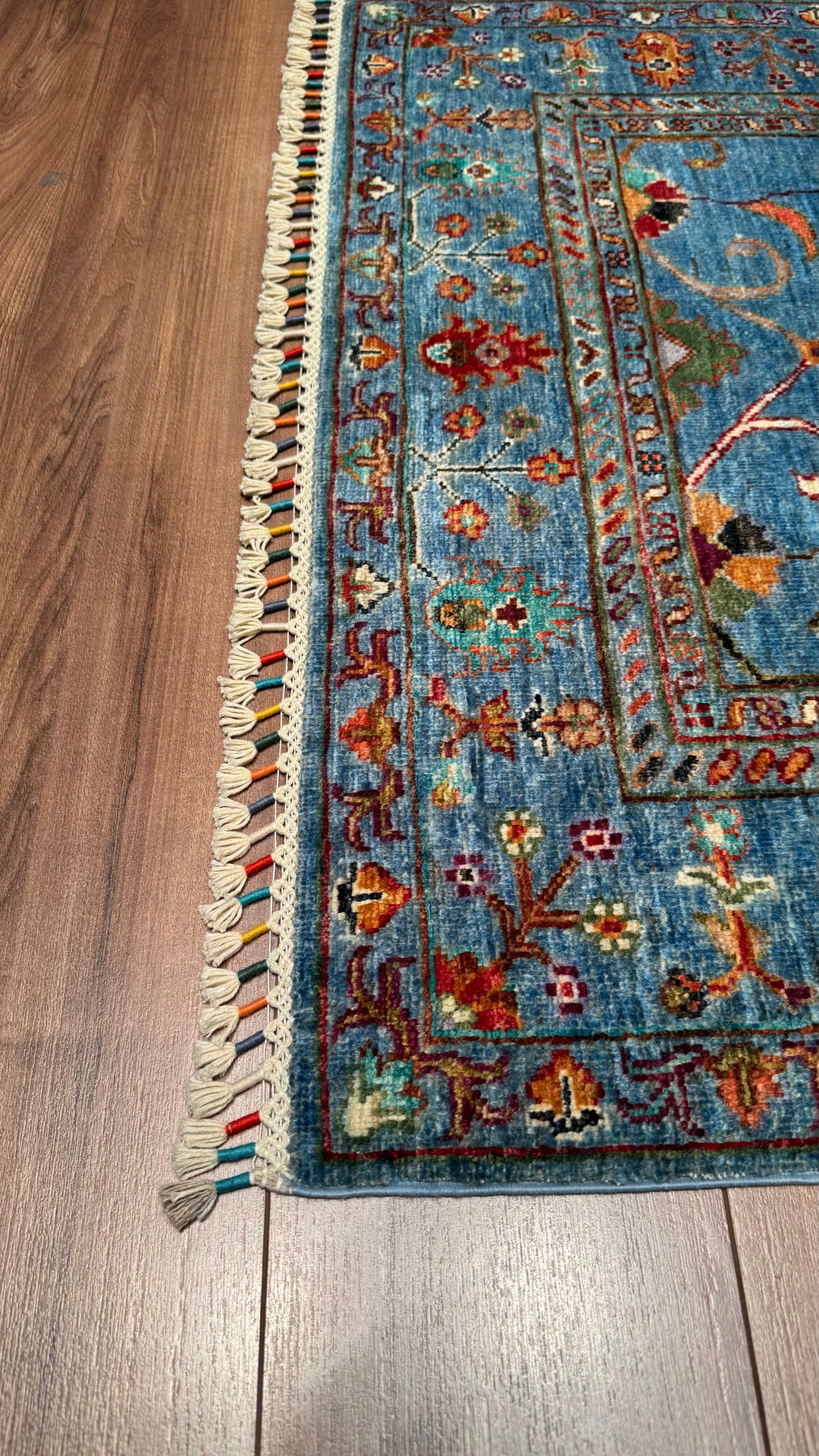 Sultani Floral Original Hand Woven Blue Vegetable Dyed Wool Carpet 104x153 1.59 Square Meters - 3x5 ft