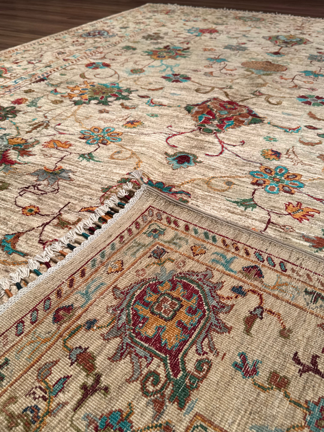 سجادة سلطاني بينبيرجيسي الأصلية المصنوعة يدويًا من الصوف بلون البيج المصبوغ بالجذور 203 × 309، 6.27 متر مربع - 7 × 10 قدم 