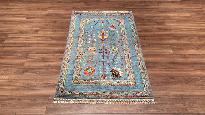 Sultani Çiçekli Orjinal El Dokuması Bej Kök Boya Yün Halı 102x158 1.61 Metrekare - 3x5 ft