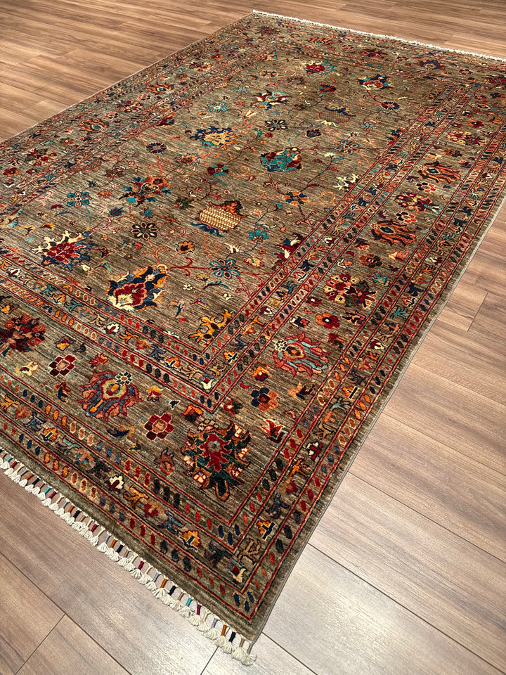 سجادة سلطاني بينبيرجيسي الأصلية المصنوعة يدويًا من الصوف البني المصبوغ بصبغة الجذور 201 × 299، 6.01 متر مربع - 7 × 10 قدم