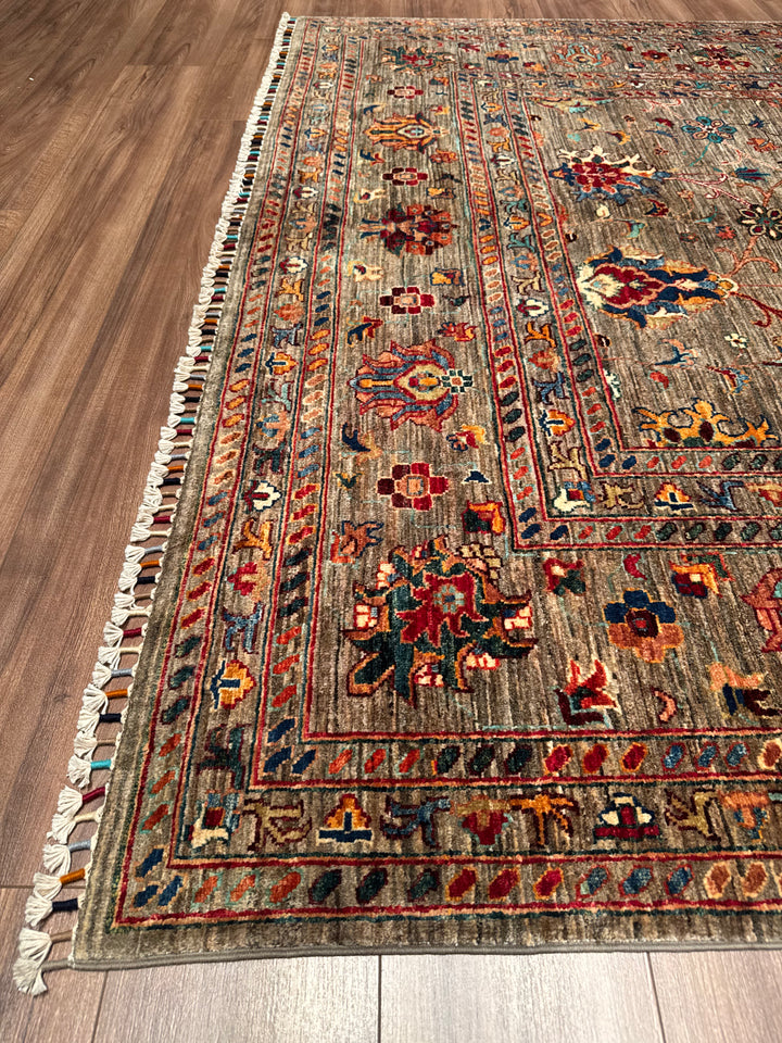 سجادة سلطاني بينبيرجيسي الأصلية المصنوعة يدويًا من الصوف البني المصبوغ بصبغة الجذور 201 × 299، 6.01 متر مربع - 7 × 10 قدم