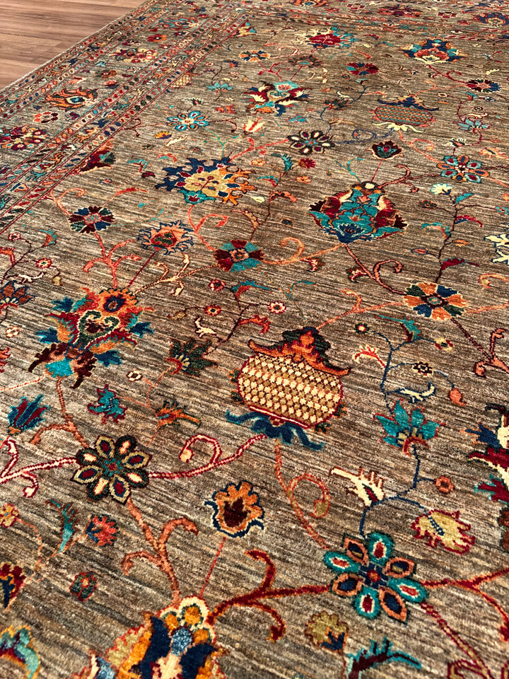 سجادة سلطاني بينبيرجيسي الأصلية المصنوعة يدويًا من الصوف البني المصبوغ بصبغة الجذور 201 × 299، 6.01 متر مربع - 7 × 10 قدم