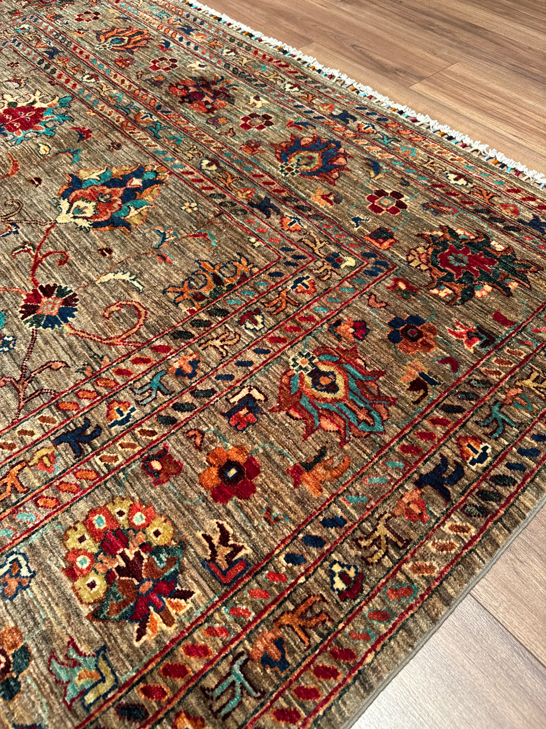 سجادة سلطاني بينبيرجيسي الأصلية المصنوعة يدويًا من الصوف البني المصبوغ بصبغة الجذور 201 × 299، 6.01 متر مربع - 7 × 10 قدم