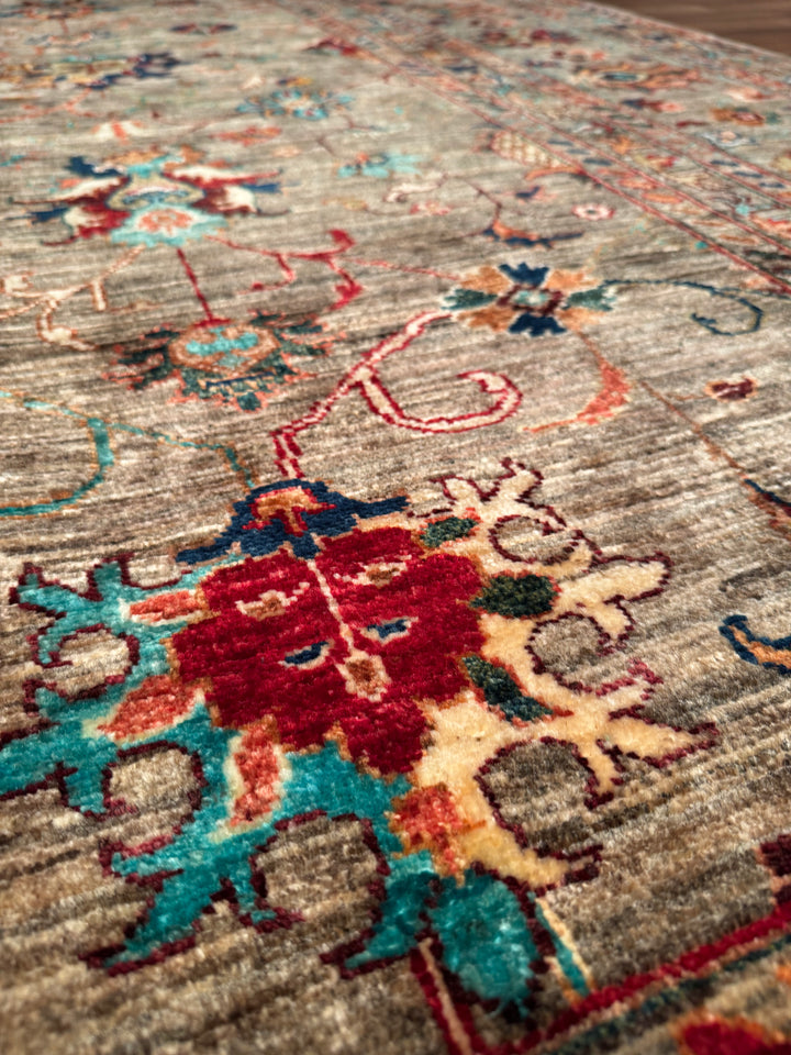 سجادة سلطاني بينبيرجيسي الأصلية المصنوعة يدويًا من الصوف البني المصبوغ بصبغة الجذور 201 × 299، 6.01 متر مربع - 7 × 10 قدم