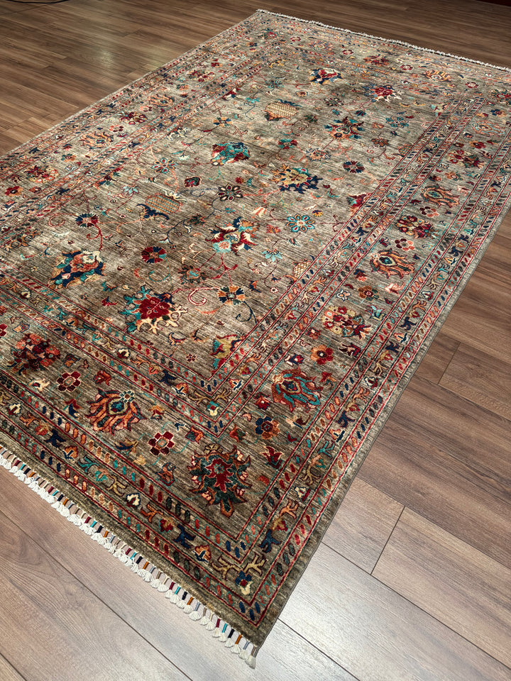 سجادة سلطاني بينبيرجيسي الأصلية المصنوعة يدويًا من الصوف البني المصبوغ بصبغة الجذور 201 × 299، 6.01 متر مربع - 7 × 10 قدم