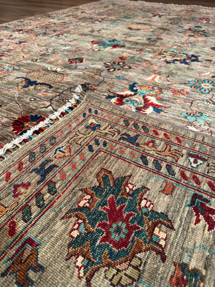 سجادة سلطاني بينبيرجيسي الأصلية المصنوعة يدويًا من الصوف البني المصبوغ بصبغة الجذور 201 × 299، 6.01 متر مربع - 7 × 10 قدم