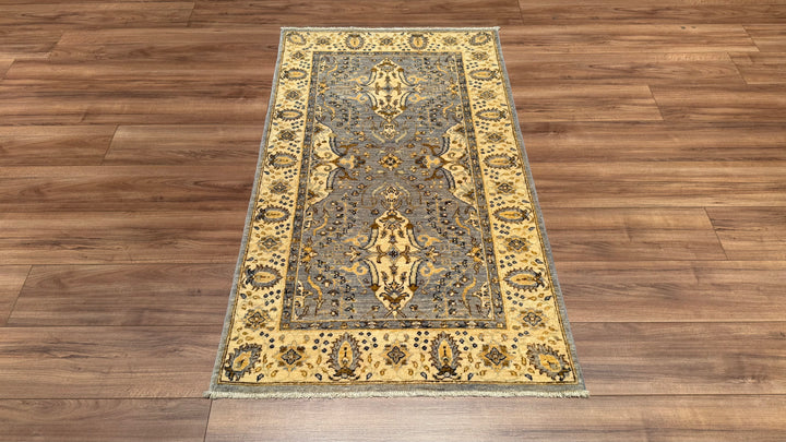 Uşak Original Hand Woven Cream Grey Vegetable Dyed Wool Carpet 0.87x151 1.31 Square Meters - 3x5 ft