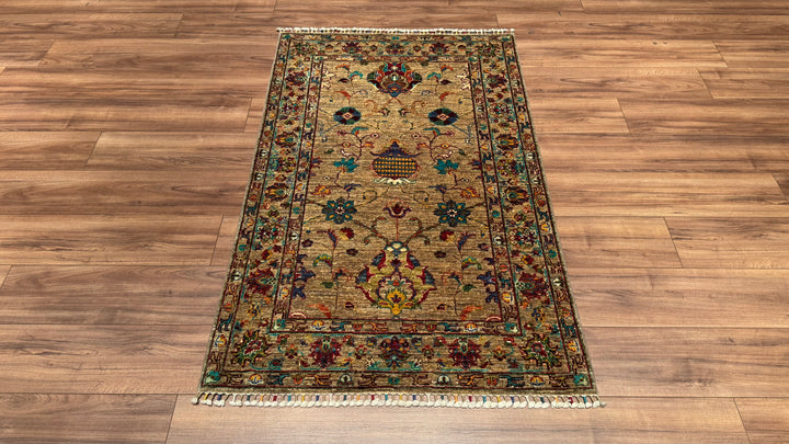 Sultani Binbirgece Original Hand Woven Beige Vegetable Dyed Wool Carpet 0.97x144 1 Square Meter - 3x5 ft