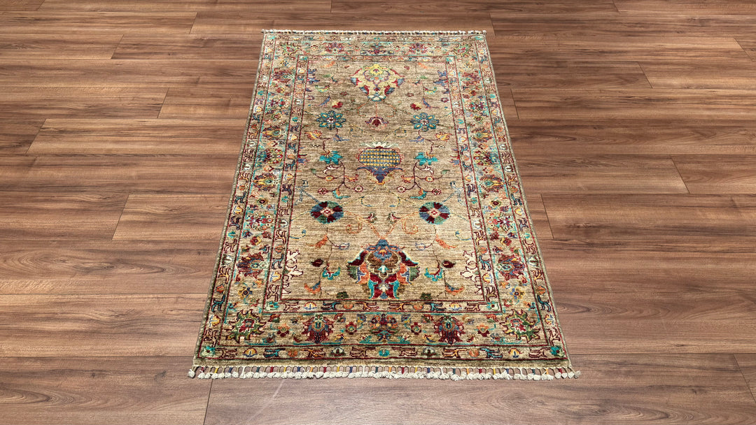 Sultani Binbirgece Orjinal El Dokuması Bej Kök Boya Yün Halı 0.97x144 1 Metrekare - 3x5 ft