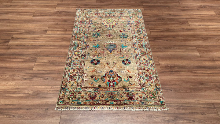 Sultani Binbirgece Orjinal El Dokuması Bej Kök Boya Yün Halı 0.97x144 1 Metrekare - 3x5 ft