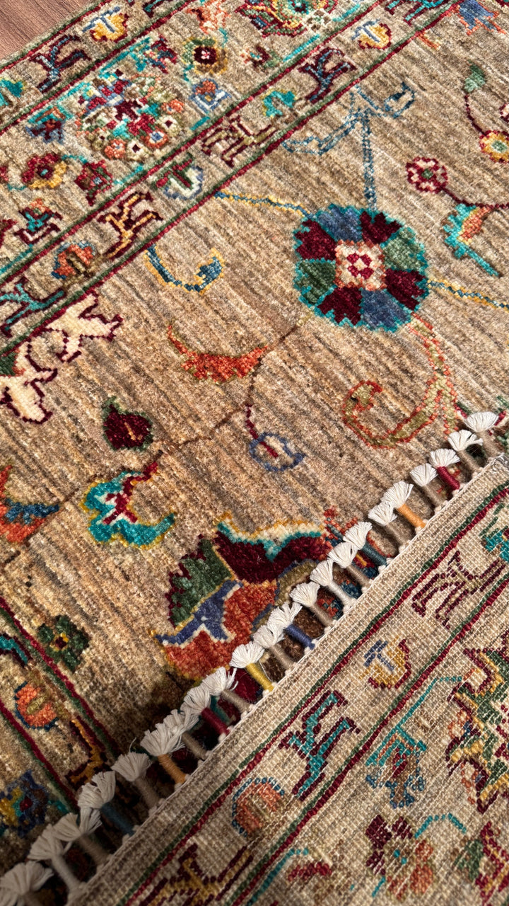 Sultani Binbirgece Original Hand Woven Beige Vegetable Dyed Wool Carpet 0.97x144 1 Square Meter - 3x5 ft