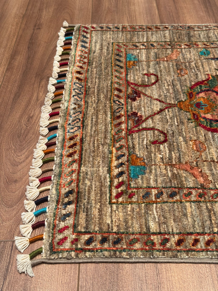 Sultani Binbirgece Yolluk Orijinal El Dokuması Bej Kök Boya Yün Halı 0.73x215 1.57 Metrekare - 3x8 ft