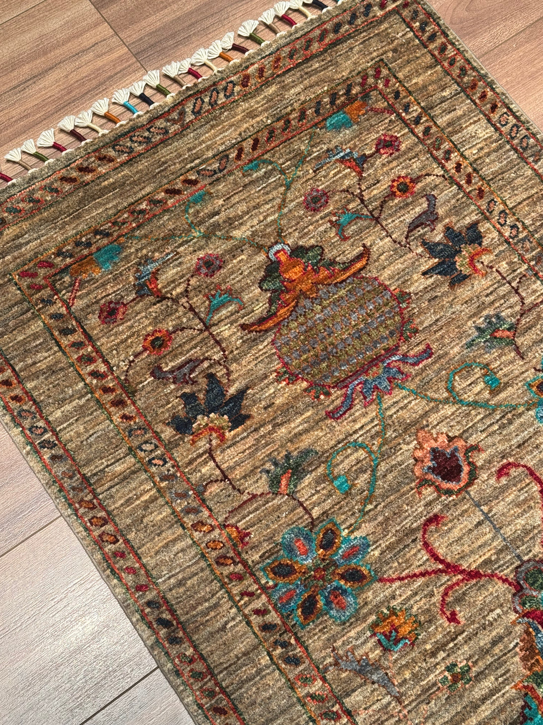 Sultani Binbirgece Yolluk Orijinal El Dokuması Bej Kök Boya Yün Halı 0.73x215 1.57 Metrekare - 3x8 ft