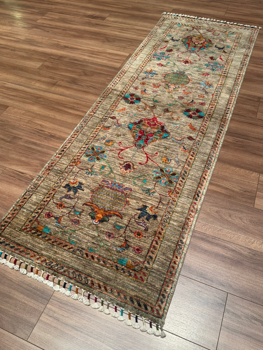 Sultani Binbirgece Yolluk Orijinal El Dokuması Bej Kök Boya Yün Halı 0.73x215 1.57 Metrekare - 3x8 ft