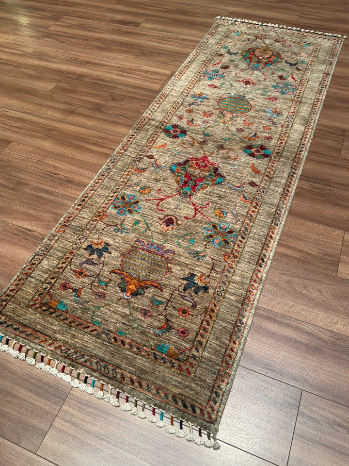 Sultani Binbirgece Yolluk Orijinal El Dokuması Bej Kök Boya Yün Halı 0.73x215 1.57 Metrekare - 3x8 ft