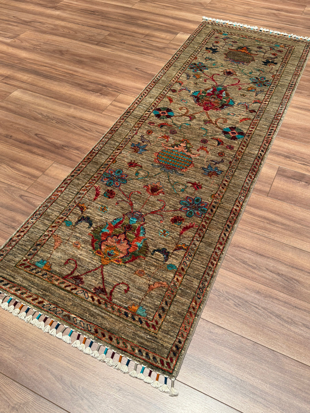 Sultani Binbirgece Yolluk Orijinal El Dokuması Bej Kök Boya Yün Halı 0.70x213 1.49 Metrekare - 3x8 ft