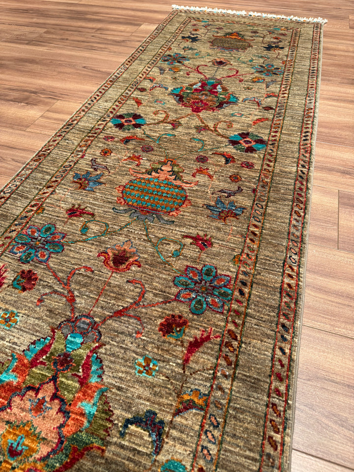 Sultani Binbirgece Yolluk Orijinal El Dokuması Bej Kök Boya Yün Halı 0.70x213 1.49 Metrekare - 3x8 ft