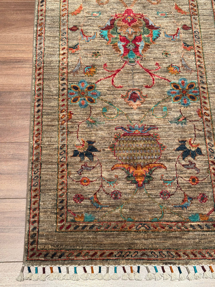 Sultani Binbirgece Yolluk Orijinal El Dokuması Bej Kök Boya Yün Halı 0.70x213 1.49 Metrekare - 3x8 ft