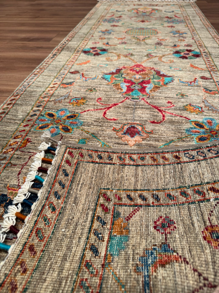 Sultani Binbirgece Yolluk Orijinal El Dokuması Bej Kök Boya Yün Halı 0.70x213 1.49 Metrekare - 3x8 ft