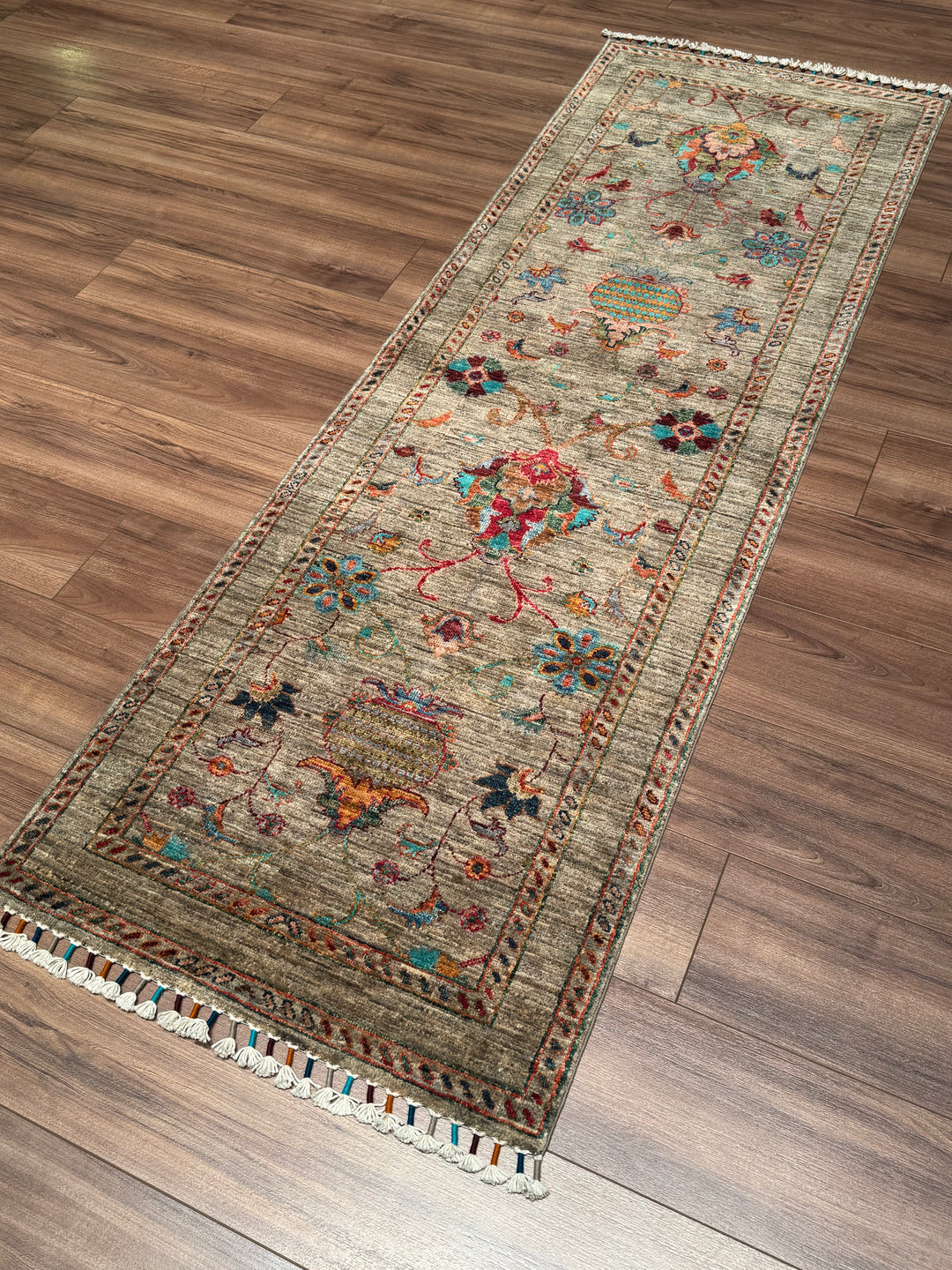 Sultani Binbirgece Yolluk Orijinal El Dokuması Bej Kök Boya Yün Halı 0.70x213 1.49 Metrekare - 3x8 ft