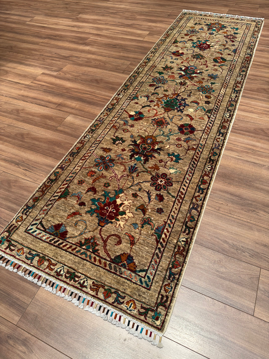 Sultani Binbirgece Yolluk Orijinal El Dokuması Bej Kök Boya Yün Halı 0.83x286 2.37 Metrekare - 3x10 ft