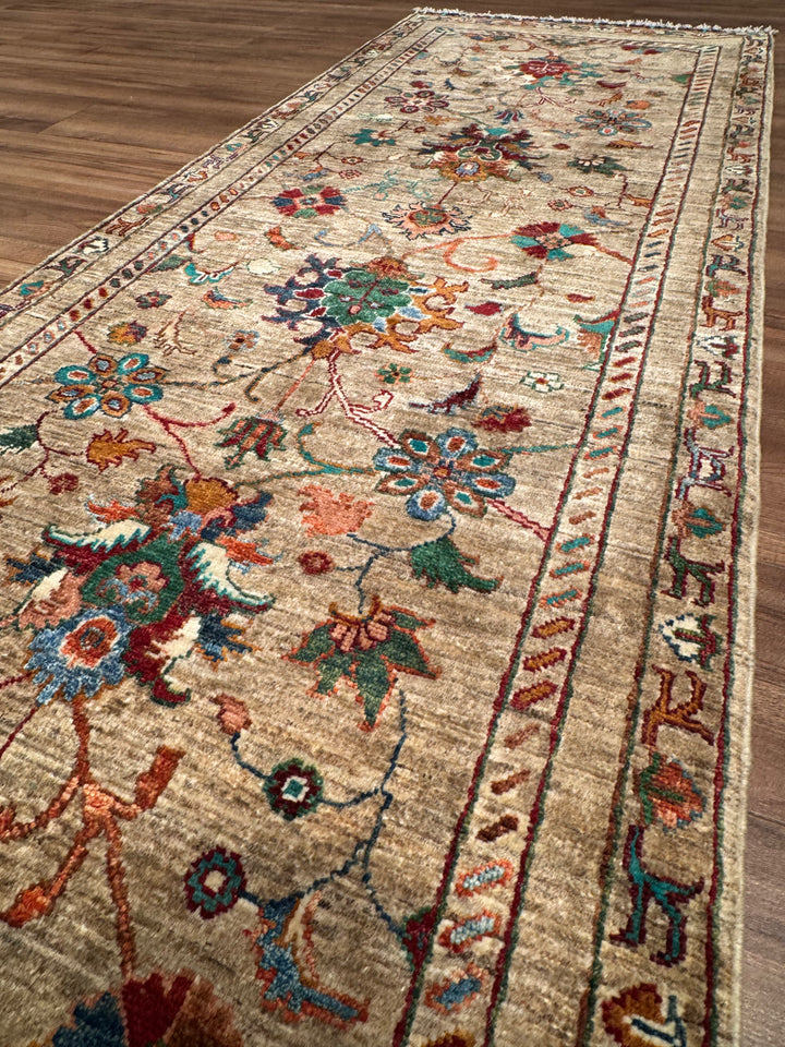 Sultani Binbirgece Yolluk Orijinal El Dokuması Bej Kök Boya Yün Halı 0.83x286 2.37 Metrekare - 3x10 ft