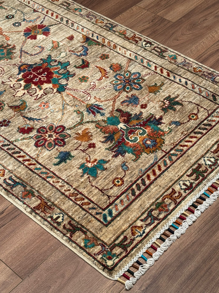 Sultani Binbirgece Yolluk Orijinal El Dokuması Bej Kök Boya Yün Halı 0.83x286 2.37 Metrekare - 3x10 ft