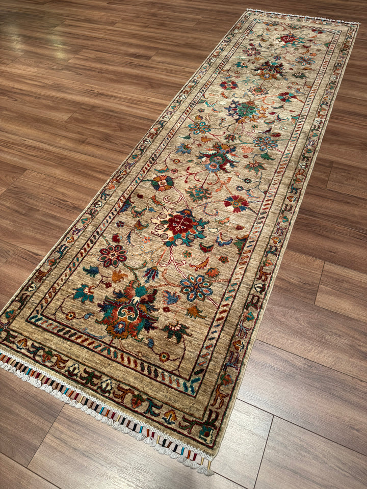 Sultani Binbirgece Yolluk Orijinal El Dokuması Bej Kök Boya Yün Halı 0.83x286 2.37 Metrekare - 3x10 ft