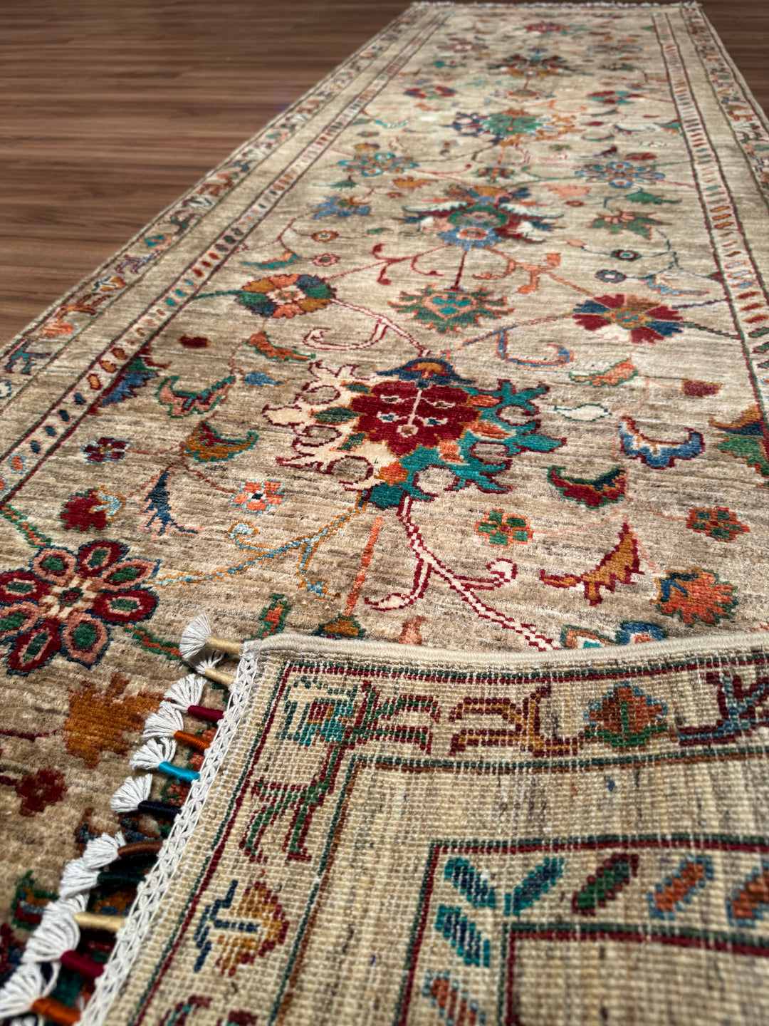 Sultani Binbirgece Yolluk Orijinal El Dokuması Bej Kök Boya Yün Halı 0.83x286 2.37 Metrekare - 3x10 ft