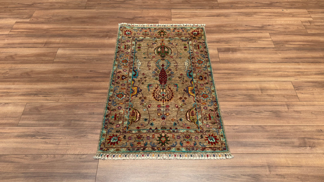 Sultani Binbirgece Orjinal El Dokuması Bej Kök Boya Yün Halı 0.80x126 1 Metrekare - 3x4 ft