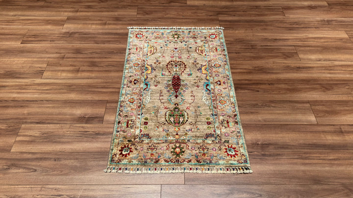 Sultani Binbirgece Original Hand Woven Beige Vegetable Dyed Wool Carpet 0.80x126 1 Square Meter - 3x4 ft