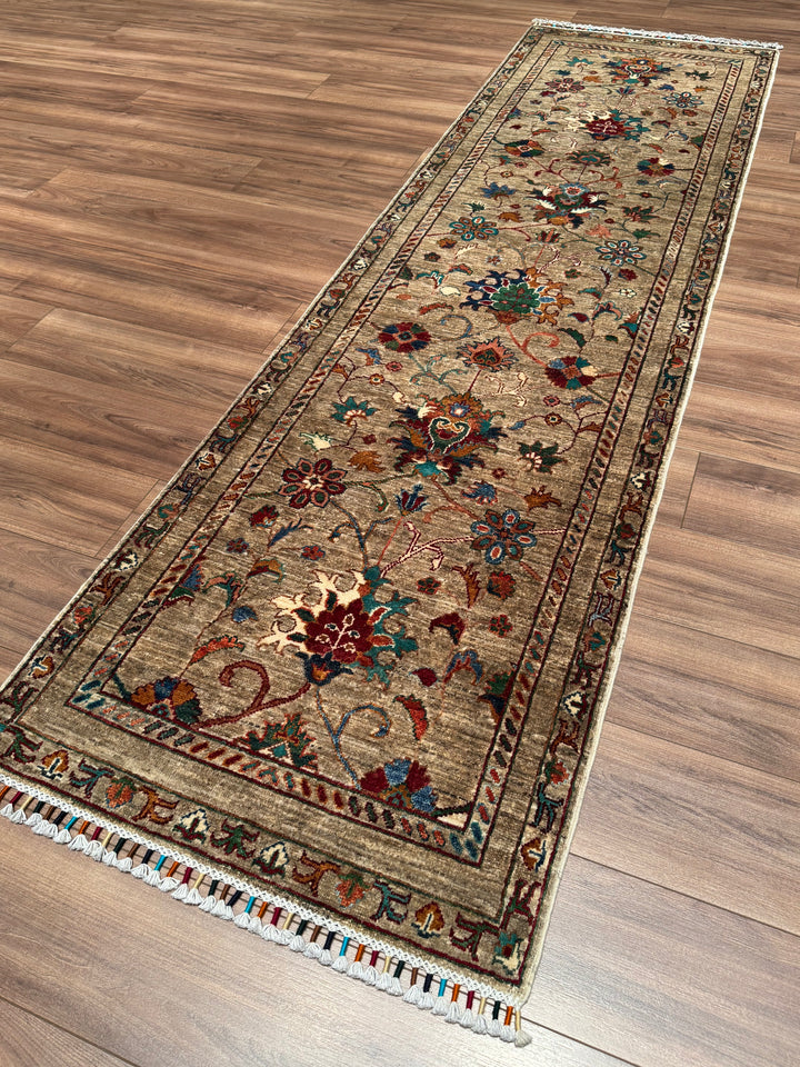 Sultani Binbirgece Yolluk Orijinal El Dokuması Bej Kök Boya Yün Halı 0.79x285 2.25 Metrekare - 3x10 ft