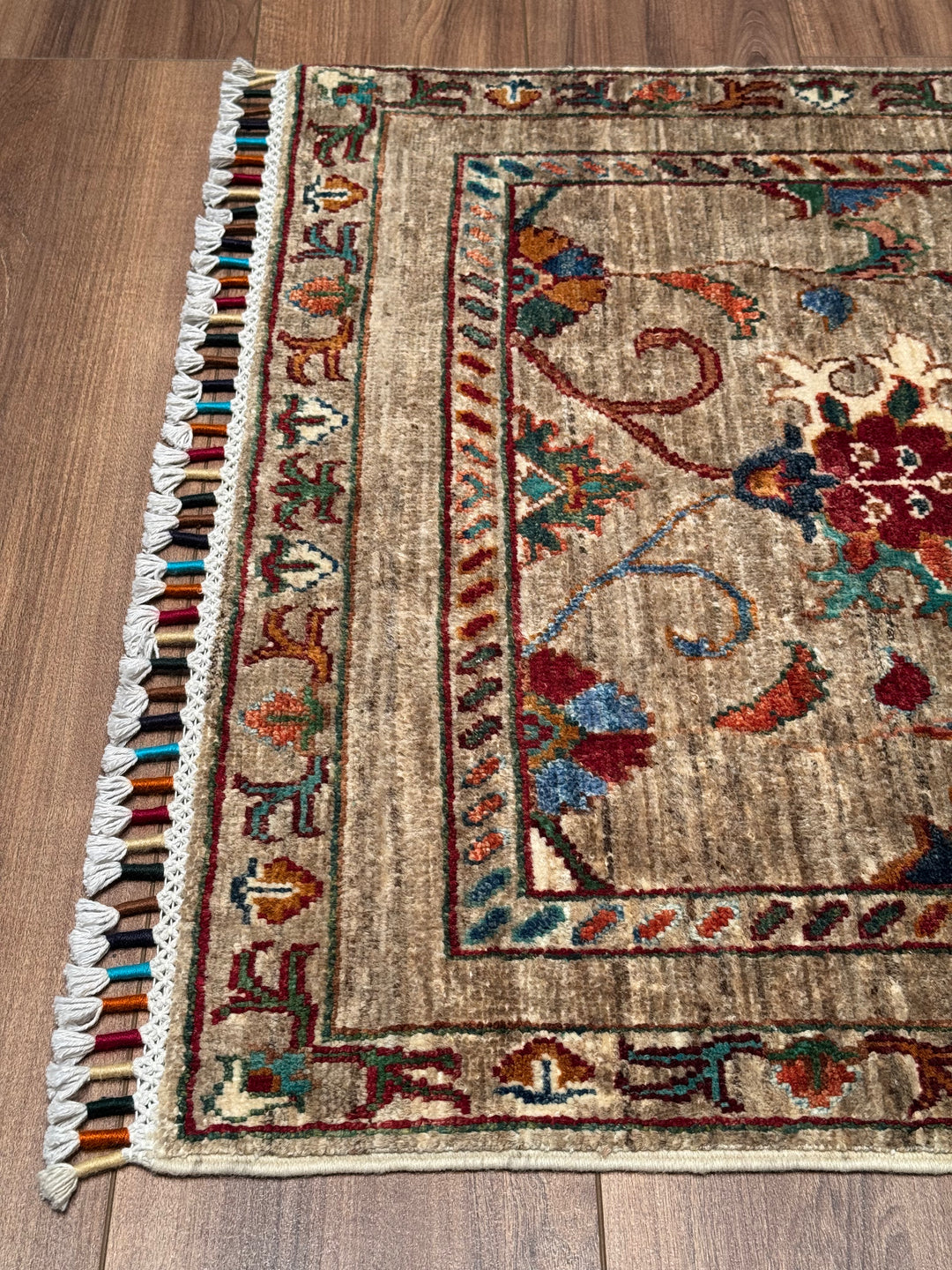 Sultani Binbirgece Yolluk Orijinal El Dokuması Bej Kök Boya Yün Halı 0.79x285 2.25 Metrekare - 3x10 ft