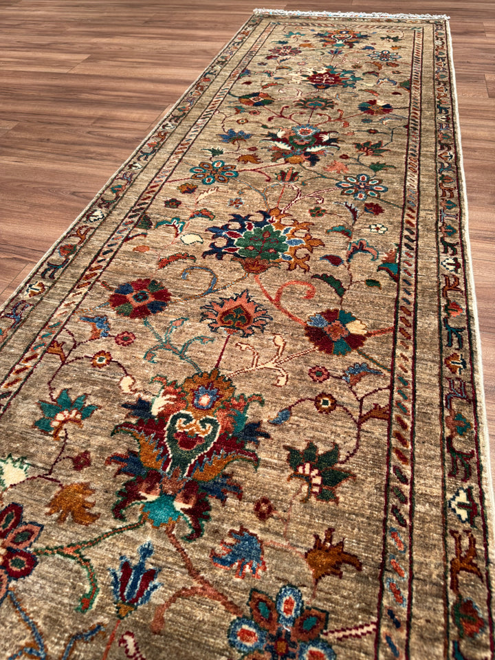 Sultani Binbirgece Yolluk Orijinal El Dokuması Bej Kök Boya Yün Halı 0.79x285 2.25 Metrekare - 3x10 ft