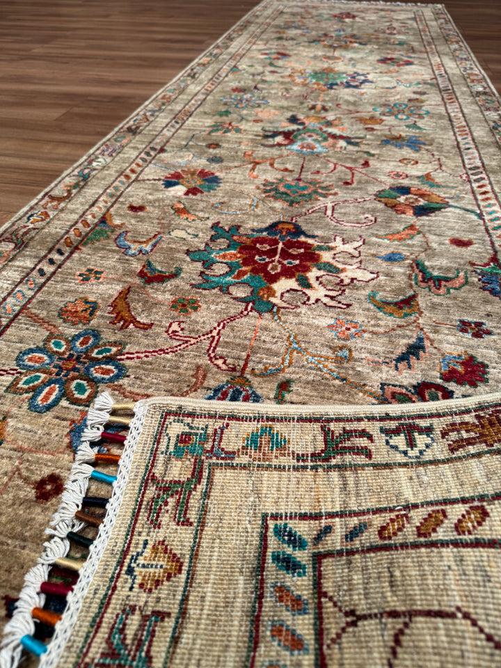 Sultani Binbirgece Yolluk Orijinal El Dokuması Bej Kök Boya Yün Halı 0.79x285 2.25 Metrekare - 3x10 ft