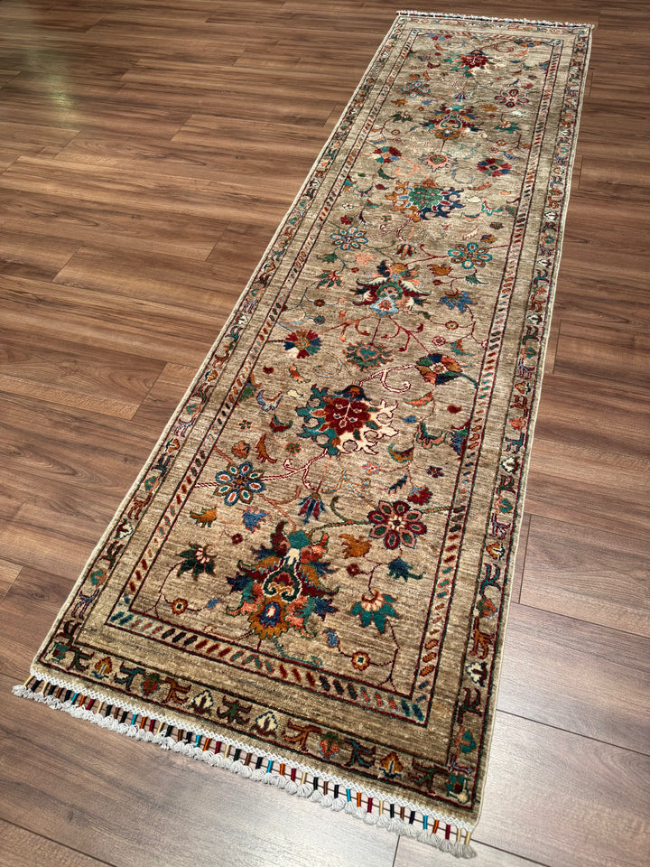 Sultani Binbirgece Yolluk Orijinal El Dokuması Bej Kök Boya Yün Halı 0.79x285 2.25 Metrekare - 3x10 ft