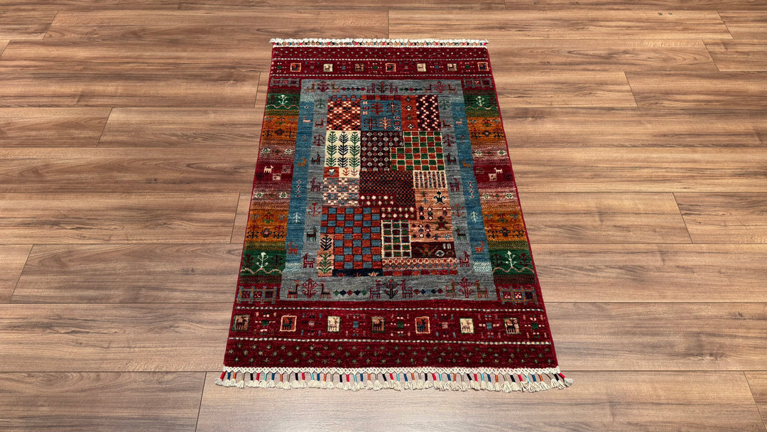 Khorjin Original Hand Woven Multi Vegetable Dyed Wool Carpet 0.85x129 1.10 Square Meters - 3x5 ft