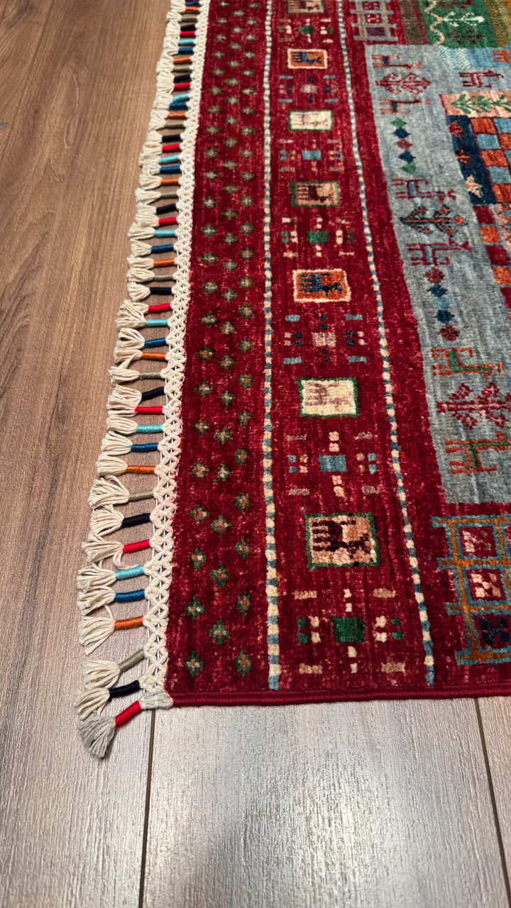 Khorjin Original Hand Woven Multi Vegetable Dyed Wool Carpet 0.85x129 1.10 Square Meters - 3x5 ft