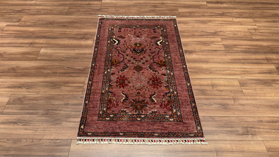 Sultani Binbirgece Original Hand Woven Pink Vegetable Dyed Wool Carpet 0.92x149 1.37 Square Meters - 3x5 ft