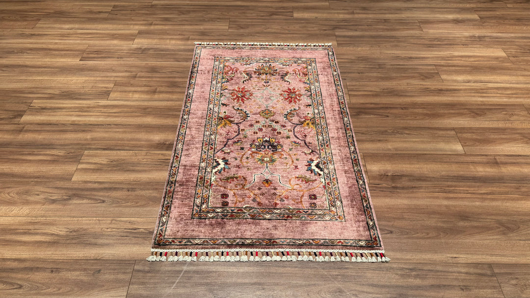 Sultani Binbirgece Orjinal El Dokuması Pembe Kök Boya Yün Halı 0.92x149 1.37 Metrekare - 3x5 ft