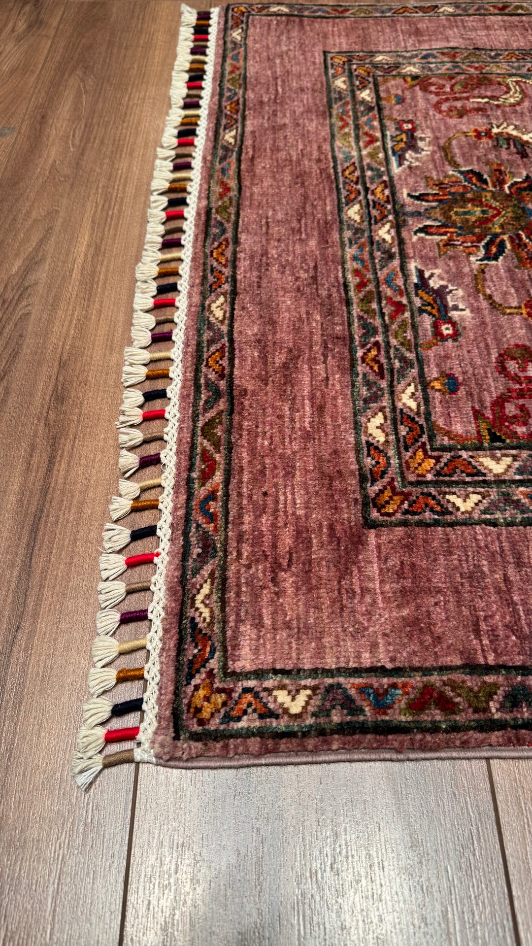 Sultani Binbirgece Original Hand Woven Pink Vegetable Dyed Wool Carpet 0.92x149 1.37 Square Meters - 3x5 ft