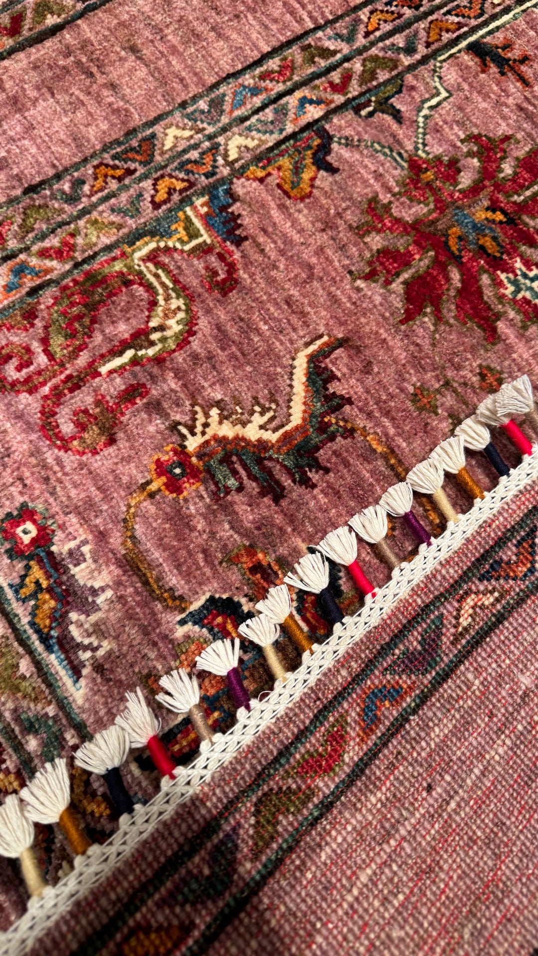 Sultani Binbirgece Original Hand Woven Pink Vegetable Dyed Wool Carpet 0.92x149 1.37 Square Meters - 3x5 ft