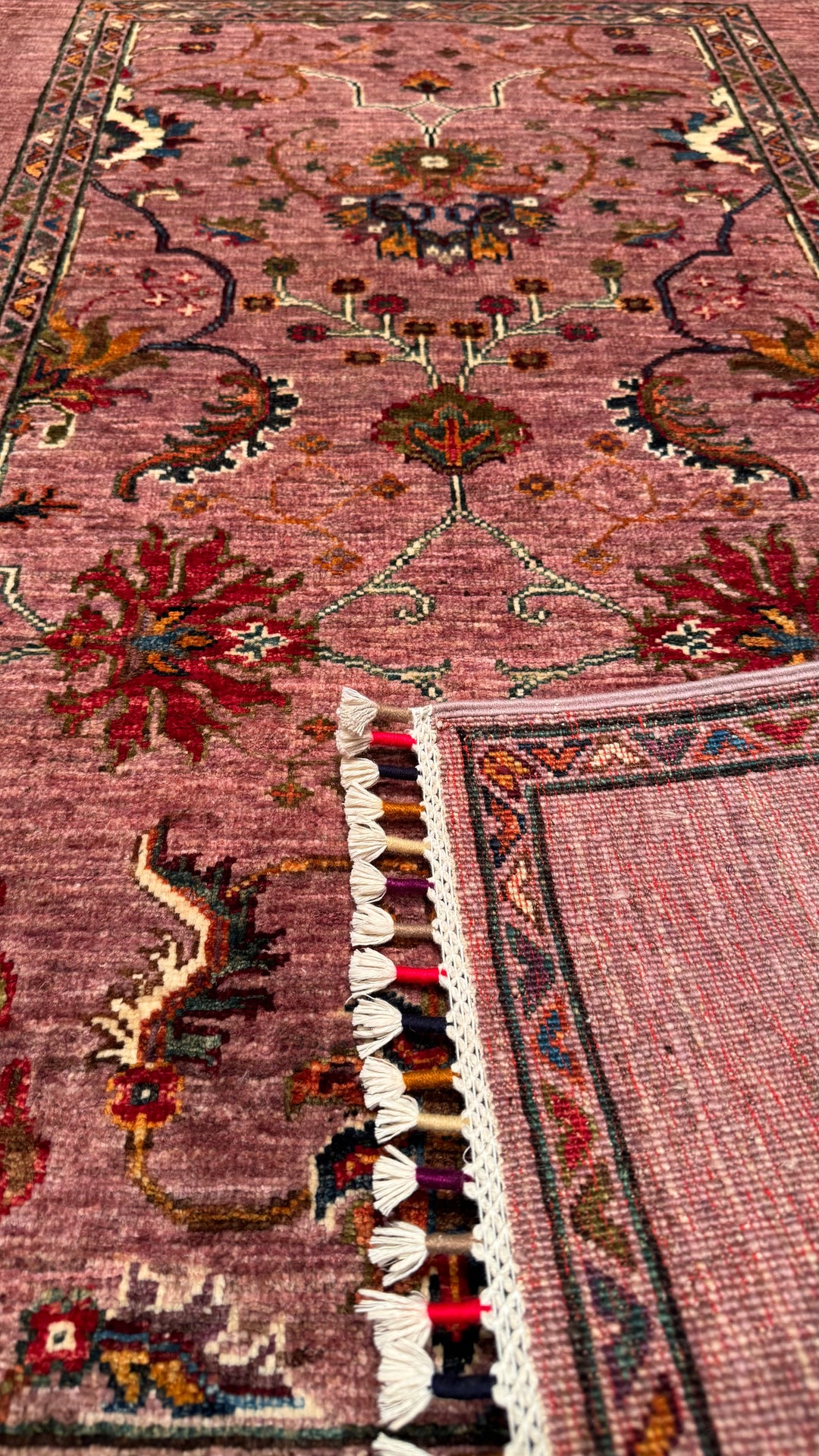 Sultani Binbirgece Original Hand Woven Pink Vegetable Dyed Wool Carpet 0.92x149 1.37 Square Meters - 3x5 ft