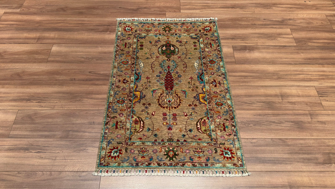 Sultani Binbirgece Original Hand Woven Beige Vegetable Dyed Wool Carpet 0.82x122 1 Square Meter - 3x4 ft