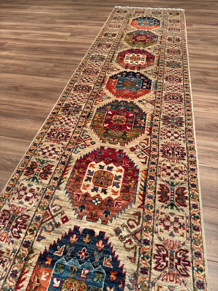 Veziri Orijinal El Dokuması Yolluk Bej Kök Boya Yün Halı 0.79x308 2.43 Metrekare - 3x10 ft