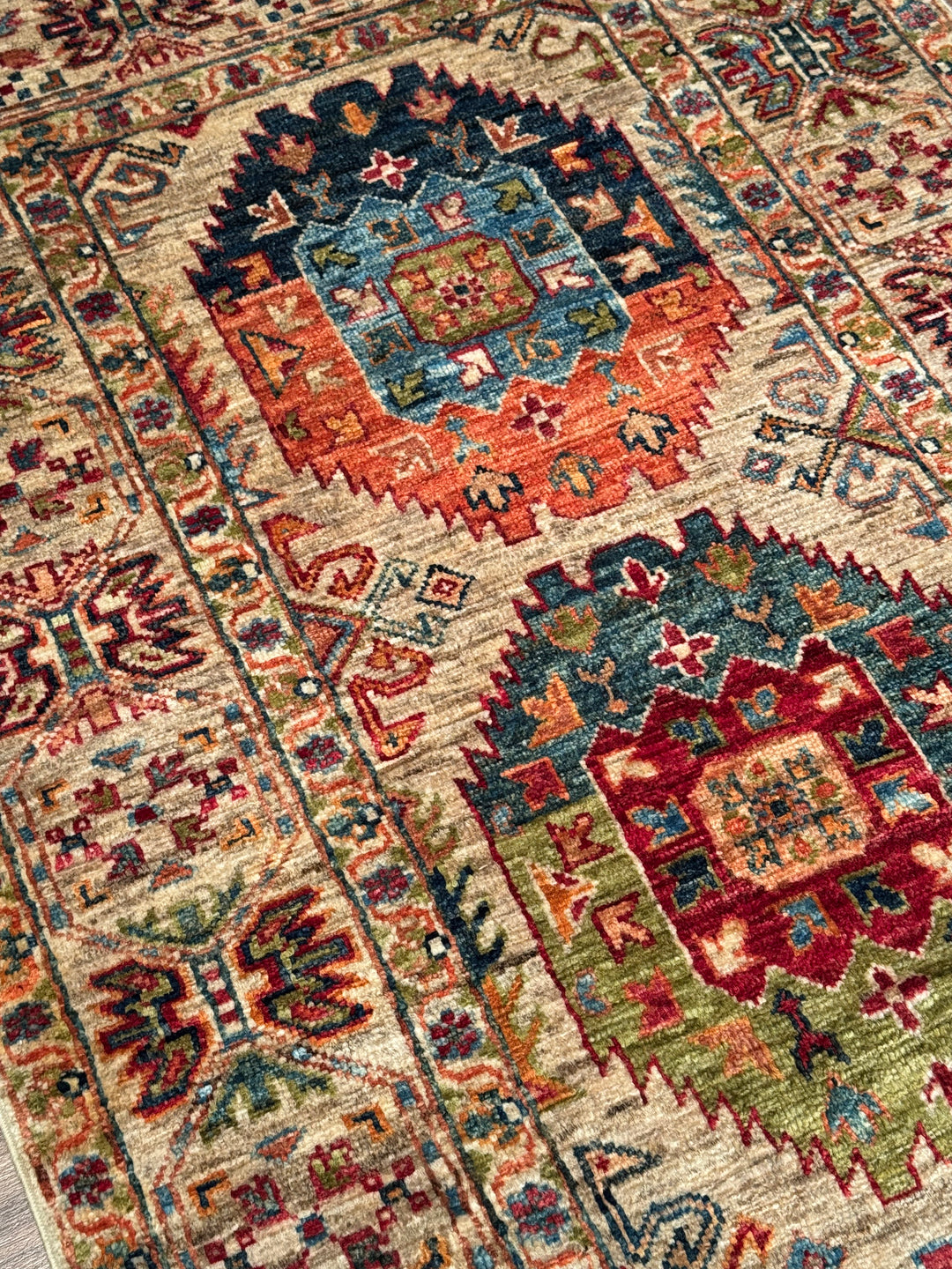 Veziri Orijinal El Dokuması Yolluk Bej Kök Boya Yün Halı 0.79x308 2.43 Metrekare - 3x10 ft