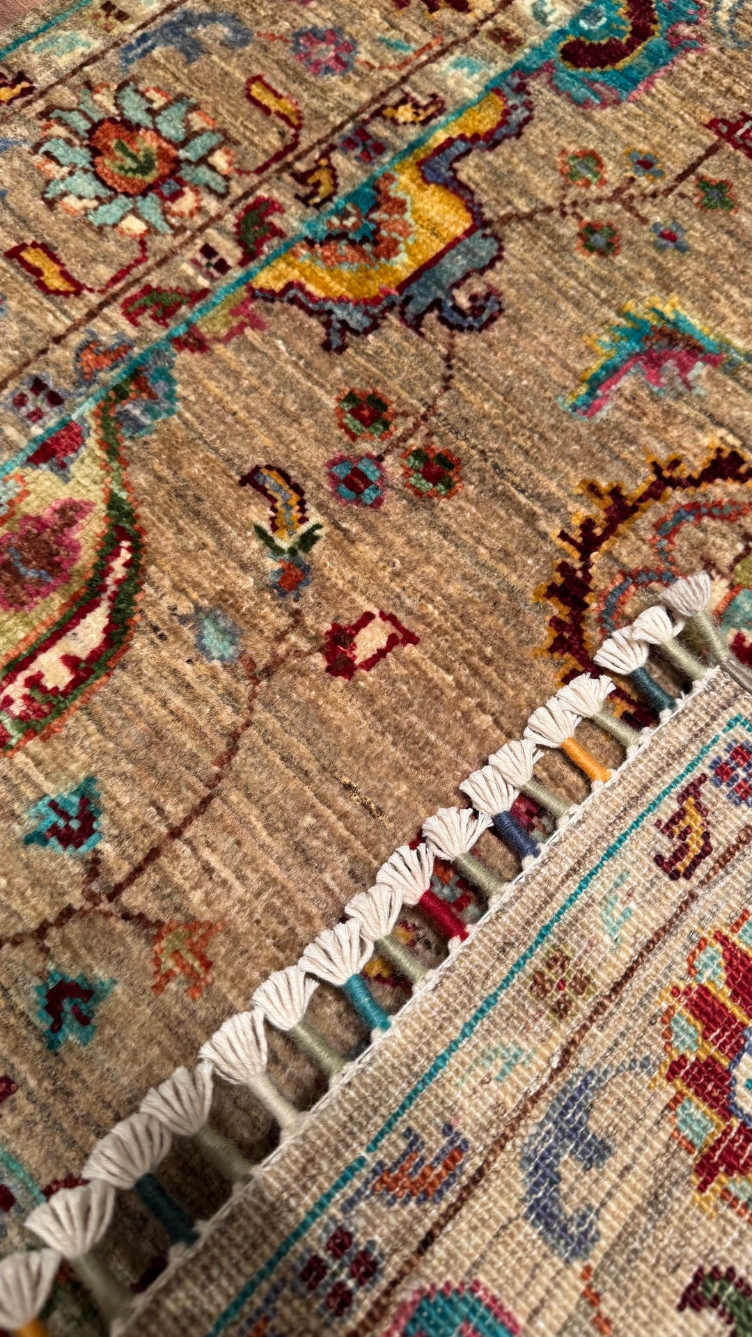 Sultani Binbirgece Original Hand Woven Beige Vegetable Dyed Wool Carpet 0.82x122 1 Square Meter - 3x4 ft