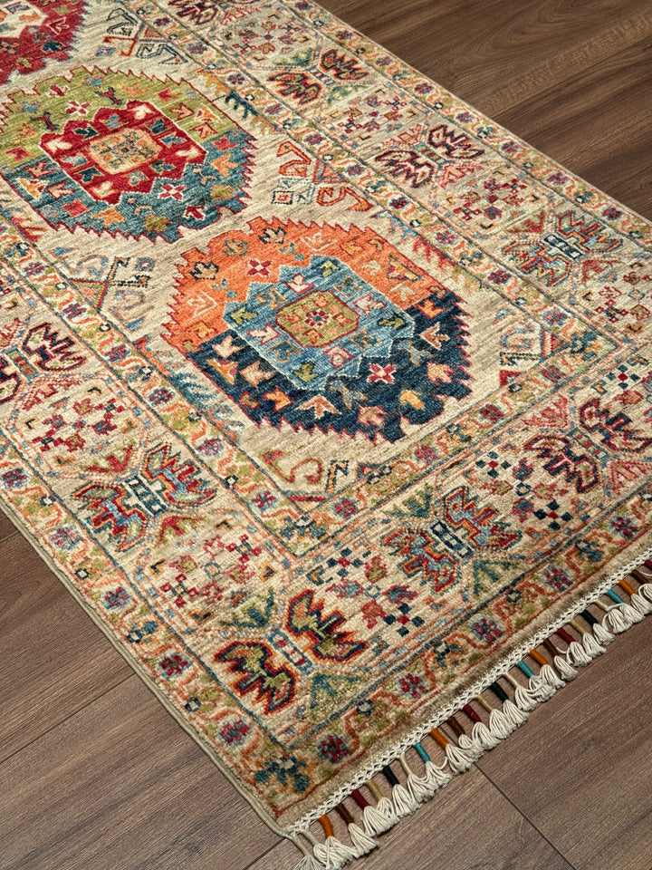 Veziri Orijinal El Dokuması Yolluk Bej Kök Boya Yün Halı 0.79x308 2.43 Metrekare - 3x10 ft